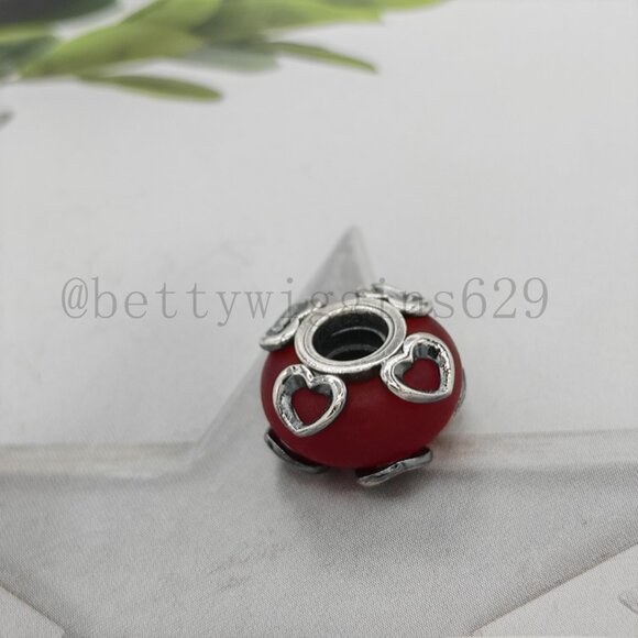 Pandora Frosted Red Murano Glass & Hearts Charm - Picture 6 of 7